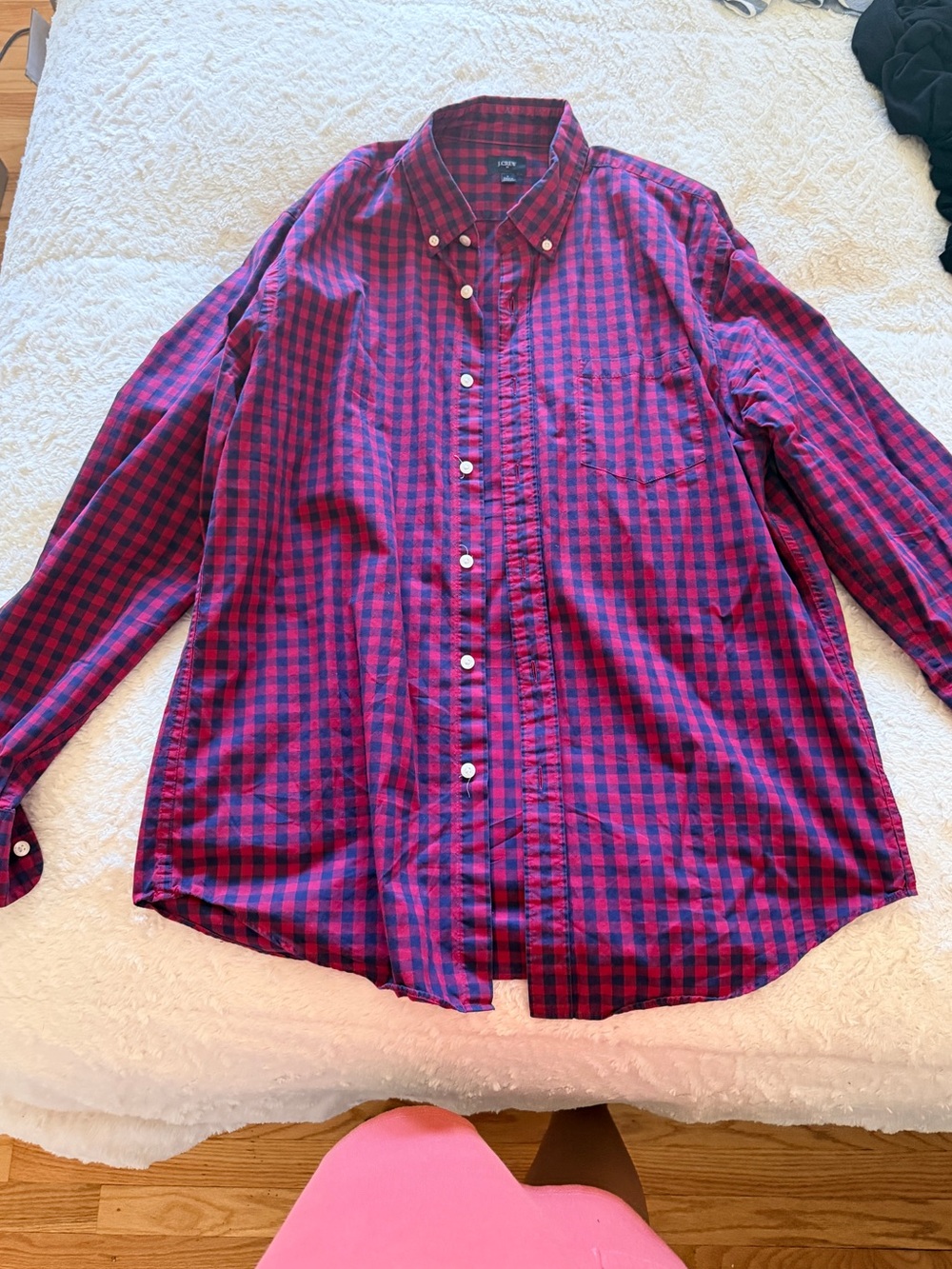 J. Crew Men’s Red & Navy Plaid Button-Down Shirt